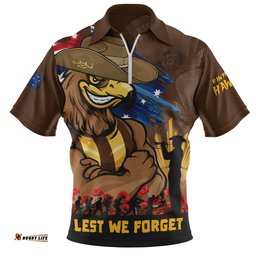 Hawthorn Zip Polo Shirt ANZAC Inspired Football Fan Memorial Design