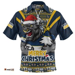 North Queensland Cowboys Zip Polo Shirt Merry Christmas Festive Spirit Edition