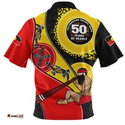 Indigenous Australian Aboriginal Zip Polo Shirt NAIDOC Week 50 Years Of Deadly Dreamtime Story