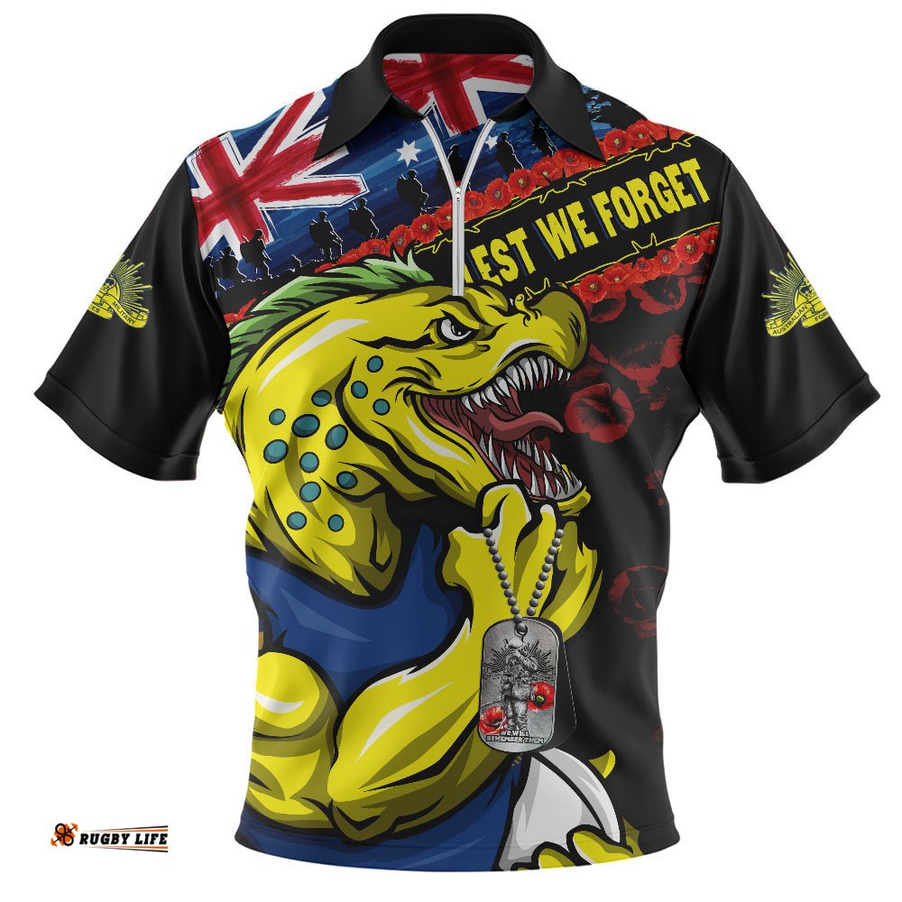 Parramatta Eels Zip Polo Shirt Anzac Remembrance Of The Fallen
