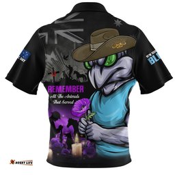 New South Wales Blues Zip Polo Shirt Anzac Day Purple Poppy And Animals That Served