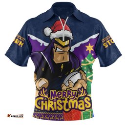 Melbourne Storm Zip Polo Shirt Santa Scoring Touchdown On Christmas Game Day