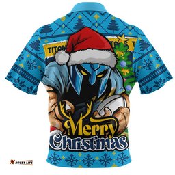 Gold Coast Titans Zip Polo Shirt Merry Christmas Game Day Knit Style Team Edition