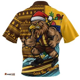 Hawthorn Zip Polo Shirt Christmas Holiday Santa Rides The Waves