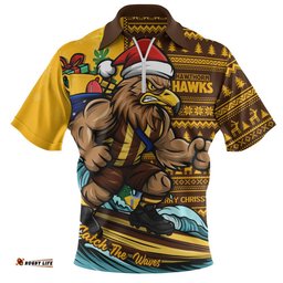Hawthorn Zip Polo Shirt Christmas Holiday Santa Rides The Waves
