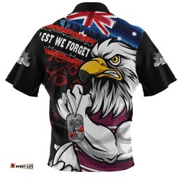 Manly Warringah Sea Eagles Zip Polo Shirt Anzac Remembrance Of The Fallen
