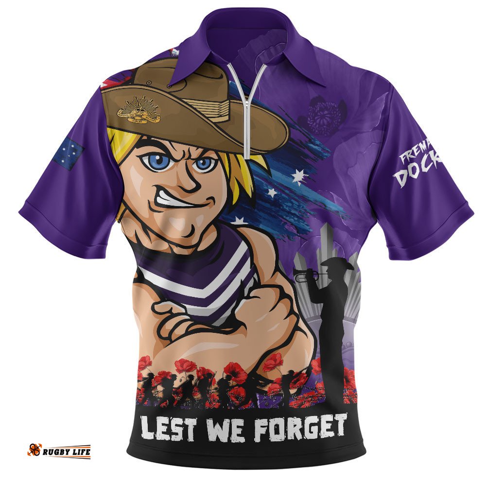 Fremantle Zip Polo Shirt ANZAC Inspired Football Fan Memorial Design