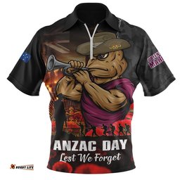 Queensland Maroons Zip Polo Shirt Anzac Day Rising Dawn Ceremony Lest We Forget Courage