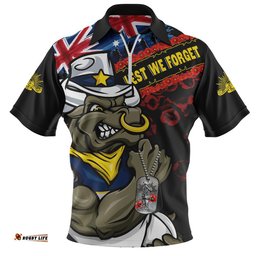 North Queensland Cowboys Zip Polo Shirt Anzac Remembrance Of The Fallen