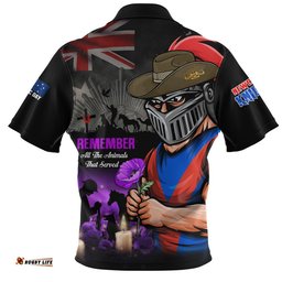 Newcastle Knights Zip Polo Shirt Anzac Day Purple Poppy And Animals That Served