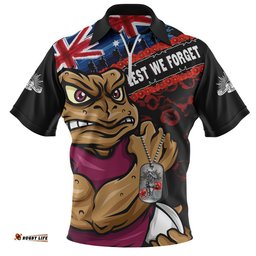 Queensland Maroons Zip Polo Shirt Anzac Remembrance Of The Fallen