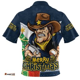 North Queensland Cowboys Zip Polo Shirt Santa Scoring Touchdown On Christmas Game Day