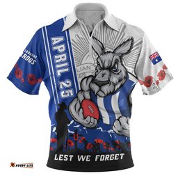 North Melbourne Zip Polo Shirt Anzac Day Lest We Forget Memorial