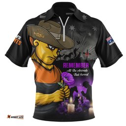 GWS GIANTS Zip Polo Shirt Anzac Day In Memory Of Animals That Served