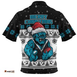 Port Adelaide Zip Polo Shirt Special Ugly Christmas Holiday Footy Fans