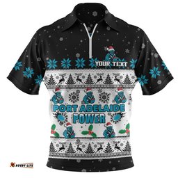Port Adelaide Zip Polo Shirt Special Ugly Christmas Holiday Footy Fans
