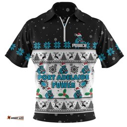 Port Adelaide Zip Polo Shirt Special Ugly Christmas Holiday Footy Fans