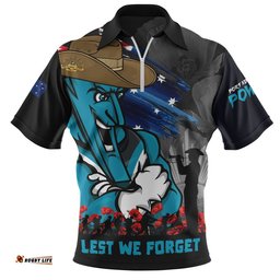 Port Adelaide Zip Polo Shirt ANZAC Inspired Football Fan Memorial Design