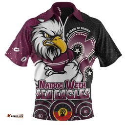 Manly Warringah Sea Eagles Zip Polo Shirt NAIDOC Week 50 Years Of Deadly Indigenous Pattern