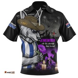 North Melbourne Zip Polo Shirt Anzac Day In Memory Of Animals That Served