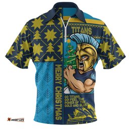 Gold Coast Titans Zip Polo Shirt Christmas Magic Knit Style Winter Glow