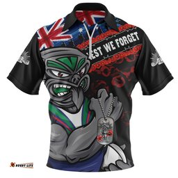 New Zealand Warriors Zip Polo Shirt Anzac Remembrance Of The Fallen