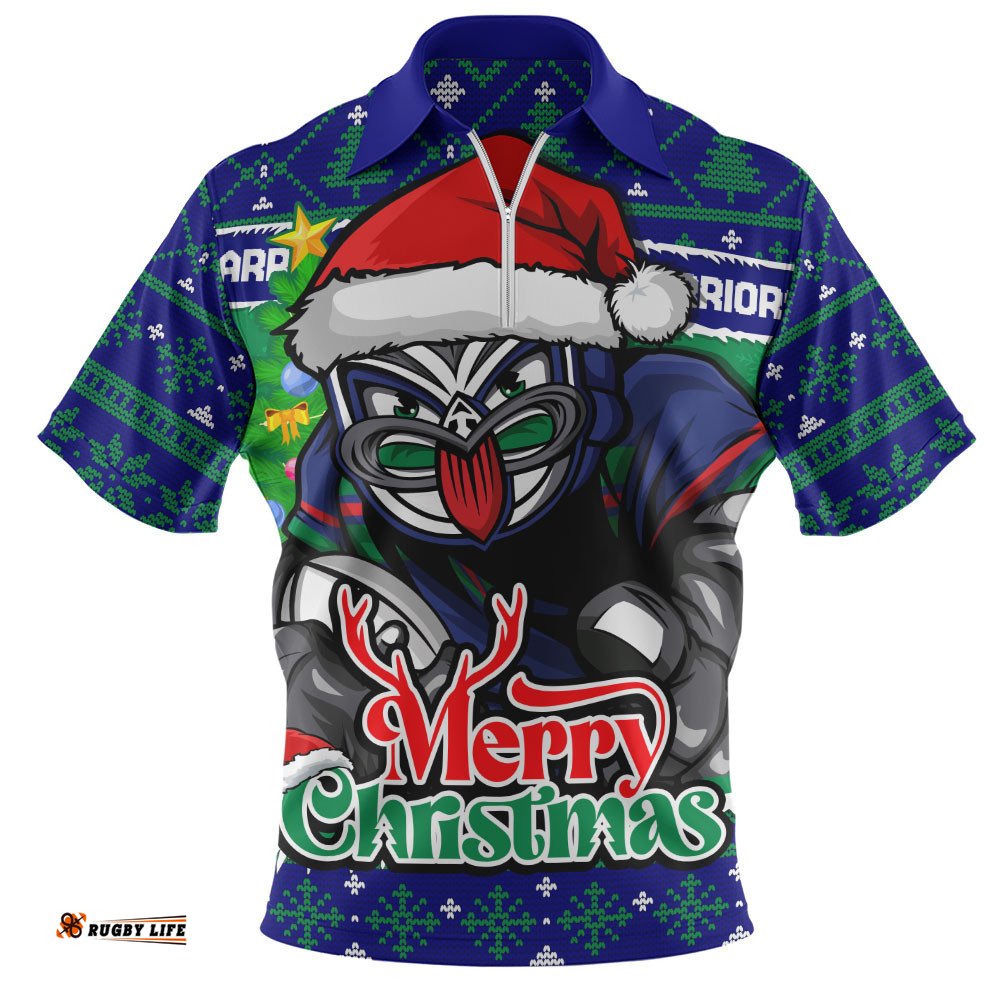 New Zealand Warriors Zip Polo Shirt Merry Christmas Game Day Knit Style Team Edition