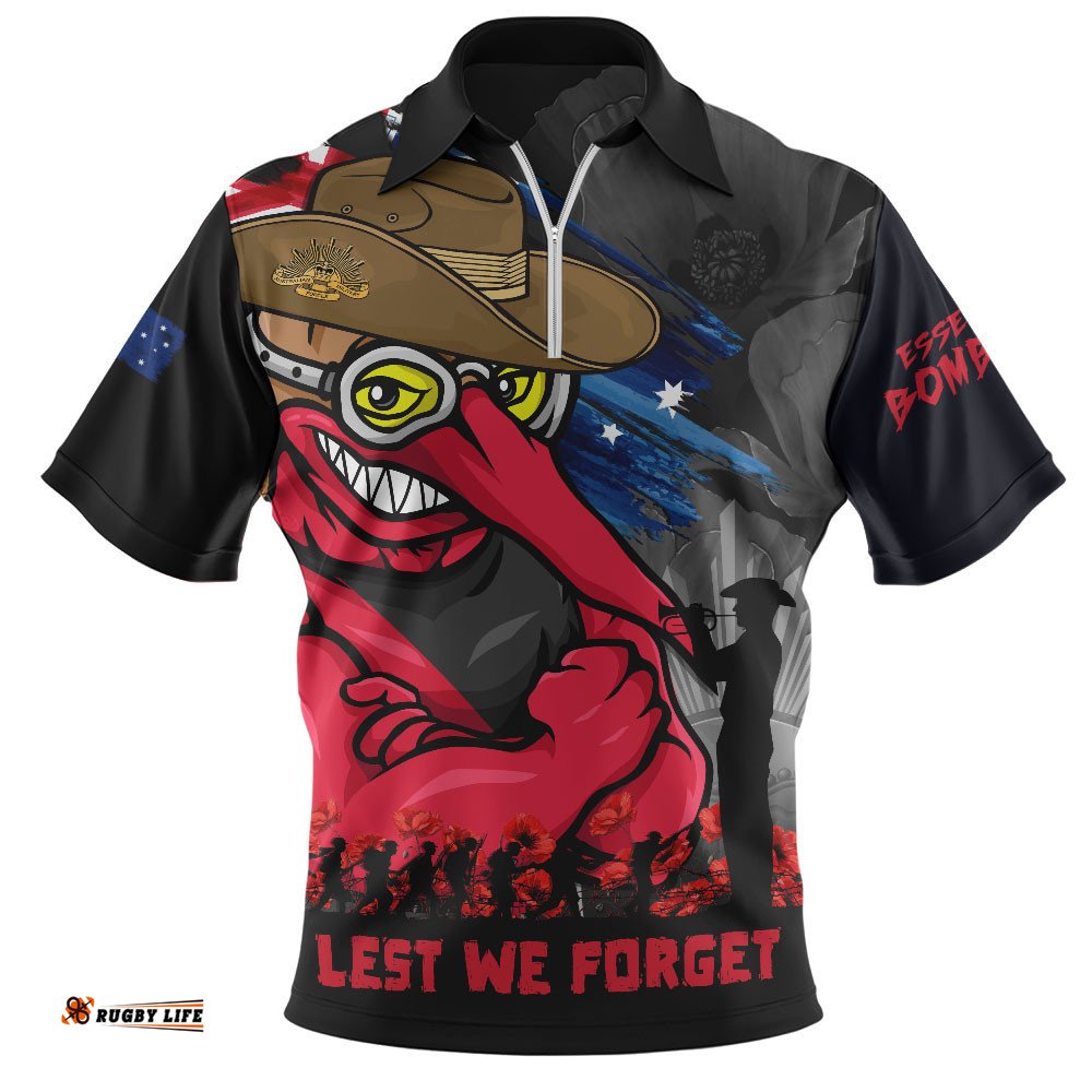 Essendon Zip Polo Shirt ANZAC Inspired Football Fan Memorial Design