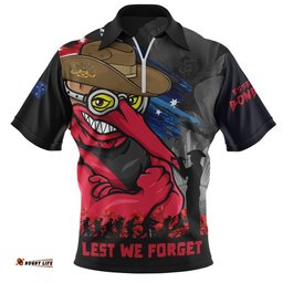 Essendon Zip Polo Shirt ANZAC Inspired Football Fan Memorial Design