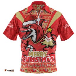 Redcliffe Dolphins Zip Polo Shirt Merry Christmas Festive Spirit Edition