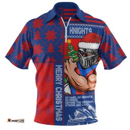 Newcastle Knights Zip Polo Shirt Christmas Magic Knit Style Winter Glow