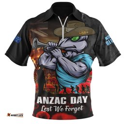 New South Wales Blues Zip Polo Shirt Anzac Day Rising Dawn Ceremony Lest We Forget Courage