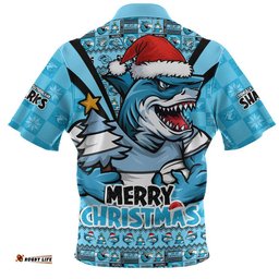 Cronulla-Sutherland Sharks Zip Polo Shirt Merry Christmas Festive Spirit Edition