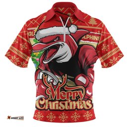 Redcliffe Dolphins Zip Polo Shirt Merry Christmas Game Day Knit Style Team Edition