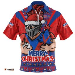 Newcastle Knights Zip Polo Shirt Merry Christmas Festive Spirit Edition