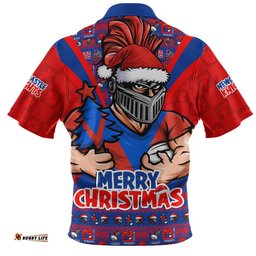 Newcastle Knights Zip Polo Shirt Merry Christmas Festive Spirit Edition