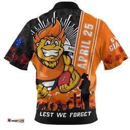 GWS GIANTS Zip Polo Shirt Anzac Day Lest We Forget Memorial