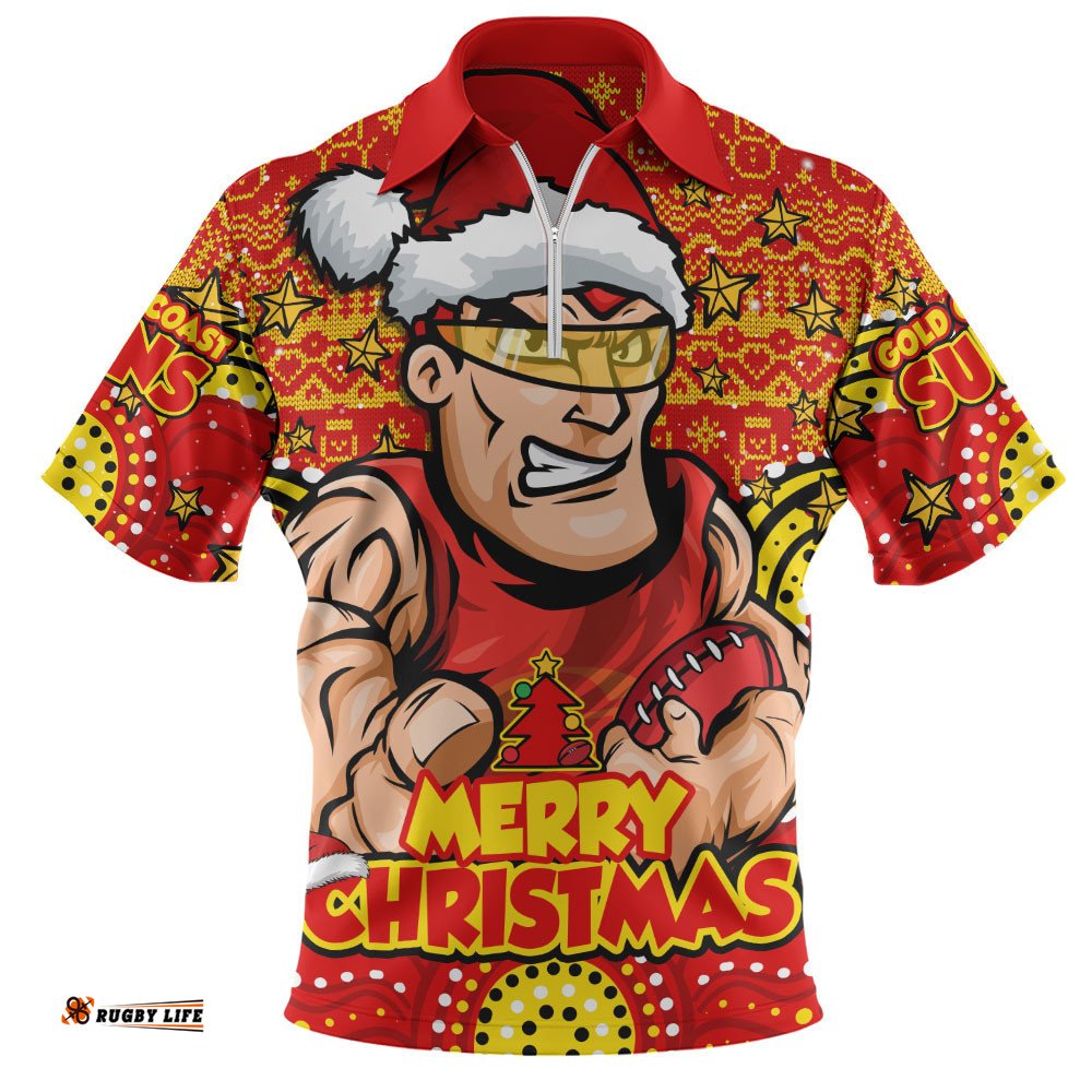 Gold Coast SUNS Zip Polo Shirt Ugly Christmas Knit Patterns Vintage Jersey