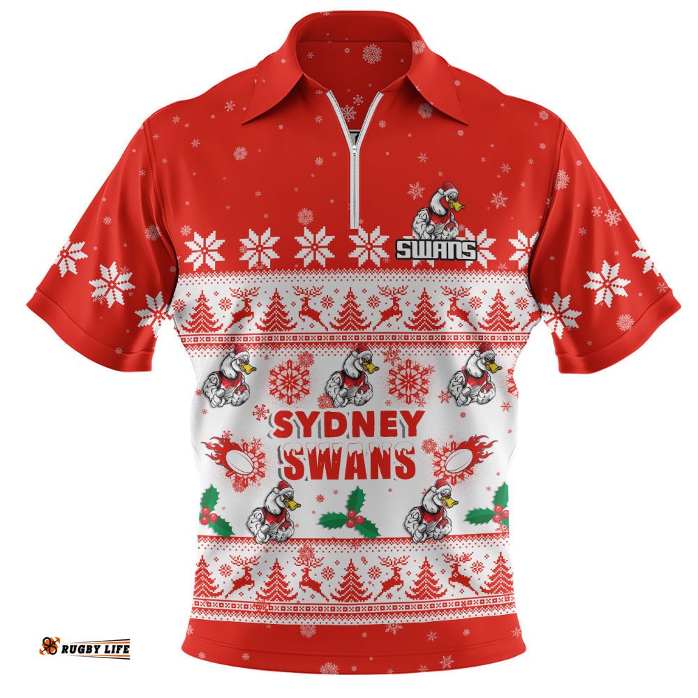 Sydney Swans Zip Polo Shirt Special Ugly Christmas Holiday Footy Fans