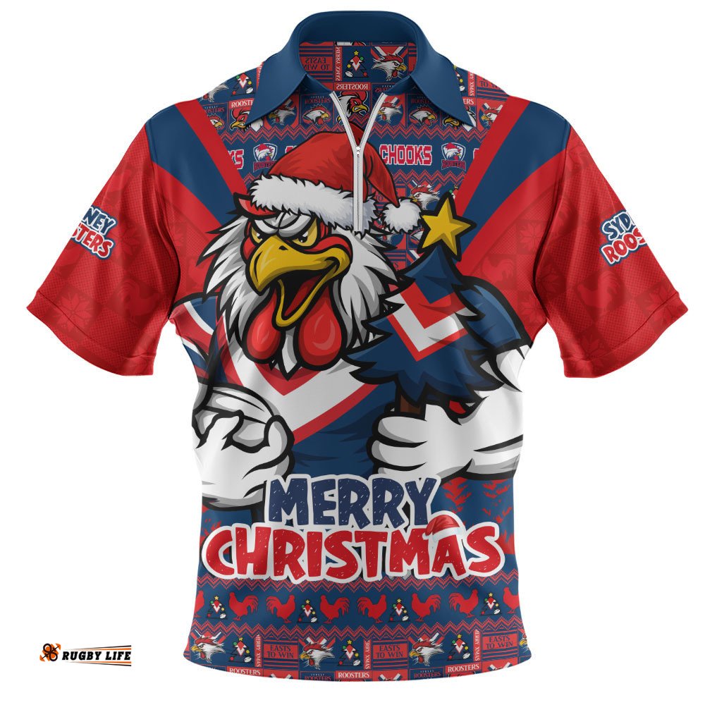 Sydney Roosters Zip Polo Shirt Merry Christmas Festive Spirit Edition