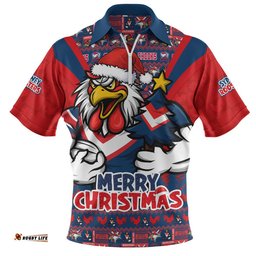 Sydney Roosters Zip Polo Shirt Merry Christmas Festive Spirit Edition
