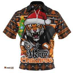 Wests Tigers Zip Polo Shirt Merry Christmas Game Day Knit Style Team Edition