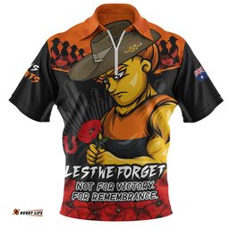 GWS GIANTS Zip Polo Shirt ANZAC Day Not For Victory For Remembrance