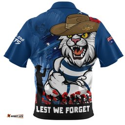 Geelong Cats Zip Polo Shirt ANZAC Inspired Football Fan Memorial Design