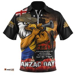 West Coast Eagles Zip Polo Shirt Anzac Day Dawn Of Courage Eternal Tribute