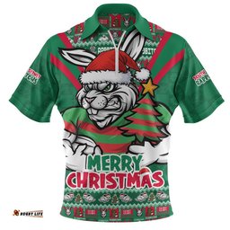 South Sydney Rabbitohs Zip Polo Shirt Merry Christmas Festive Spirit Edition