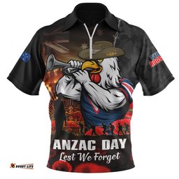 Sydney Roosters Zip Polo Shirt Anzac Day Rising Dawn Ceremony Lest We Forget Courage