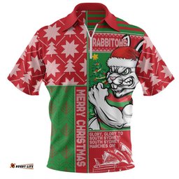 South Sydney Rabbitohs Zip Polo Shirt Christmas Magic Knit Style Winter Glow