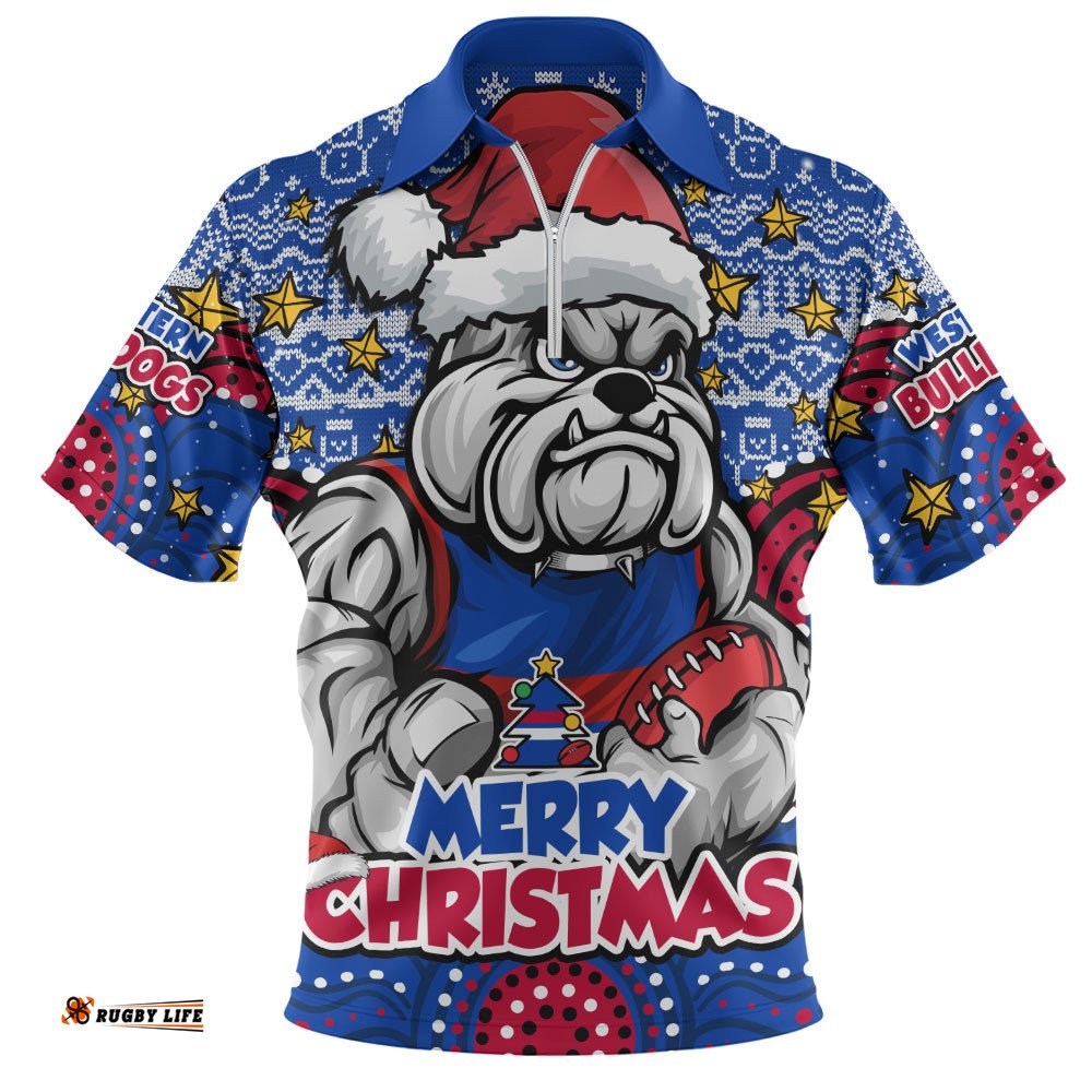 Western Bulldogs Zip Polo Shirt Ugly Christmas Knit Patterns Vintage Jersey