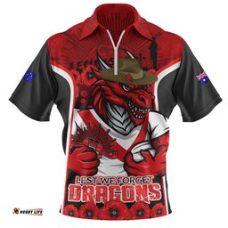 St. George Illawarra Dragons Zip Polo Shirt Lest We Forget In Honor And Remembrance